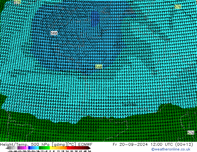 Height/Temp. 500 hPa ECMWF Pá 20.09.2024 12 UTC