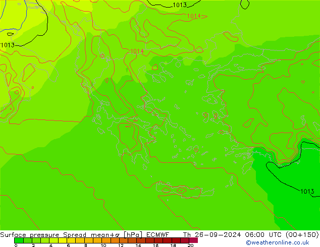 Luchtdruk op zeeniveau Spread ECMWF do 26.09.2024 06 UTC