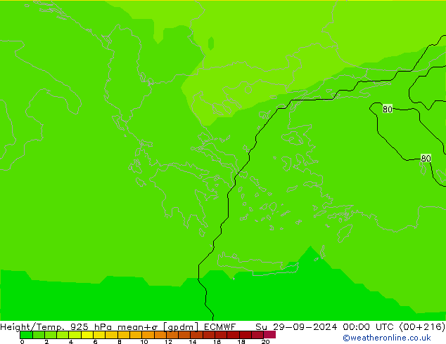 Height/Temp. 925 hPa ECMWF nie. 29.09.2024 00 UTC