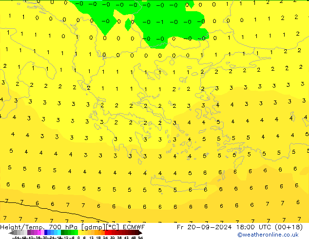 Height/Temp. 700 hPa ECMWF Fr 20.09.2024 18 UTC