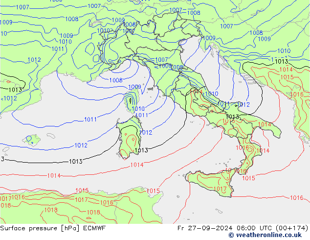 Atmosférický tlak ECMWF Pá 27.09.2024 06 UTC