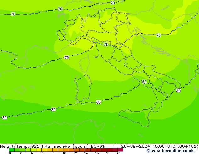 Height/Temp. 925 hPa ECMWF Do 26.09.2024 18 UTC