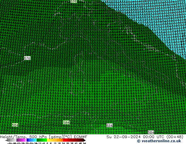 Height/Temp. 500 hPa ECMWF So 22.09.2024 00 UTC