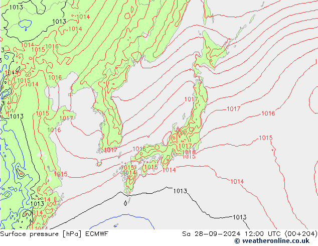 Surface pressure ECMWF Sa 28.09.2024 12 UTC