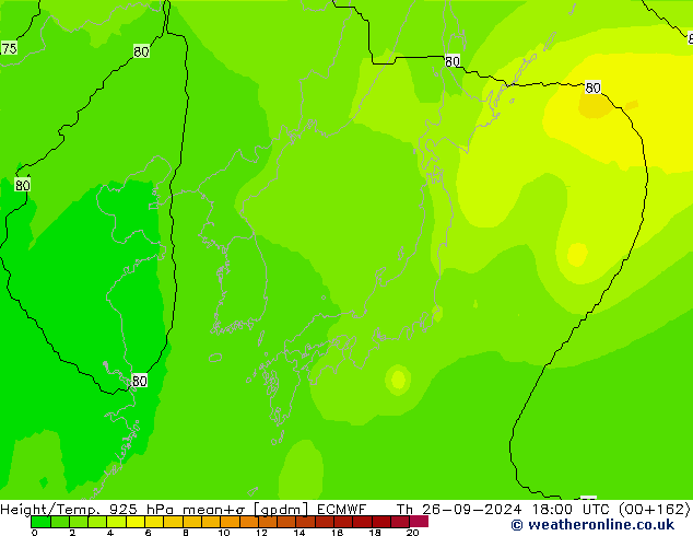 Hoogte/Temp. 925 hPa ECMWF do 26.09.2024 18 UTC