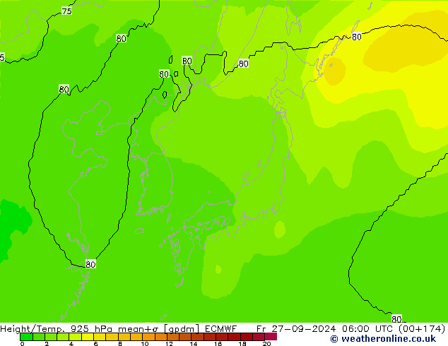 Yükseklik/Sıc. 925 hPa ECMWF Cu 27.09.2024 06 UTC