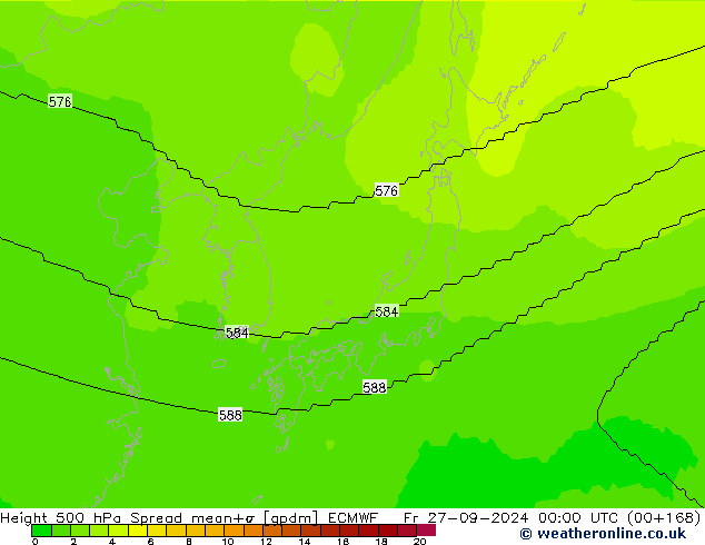 Height 500 hPa Spread ECMWF  27.09.2024 00 UTC