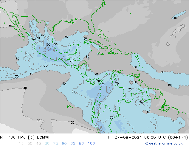 RH 700 hPa ECMWF  27.09.2024 06 UTC