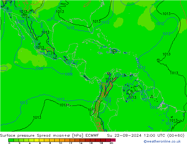 Atmosférický tlak Spread ECMWF Ne 22.09.2024 12 UTC