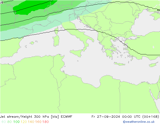 Straalstroom ECMWF vr 27.09.2024 00 UTC