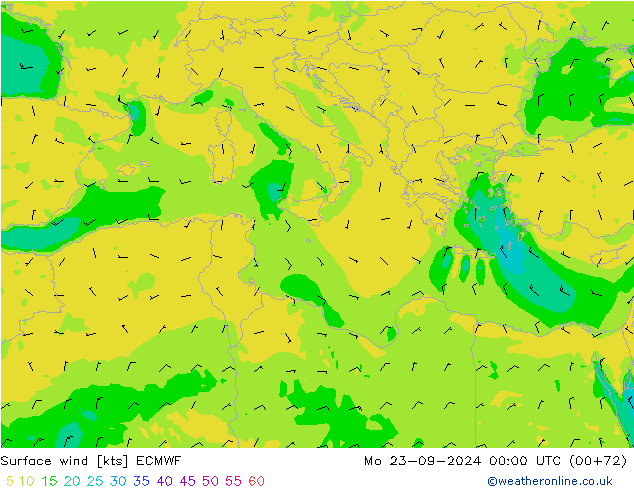 Vent 10 m ECMWF lun 23.09.2024 00 UTC