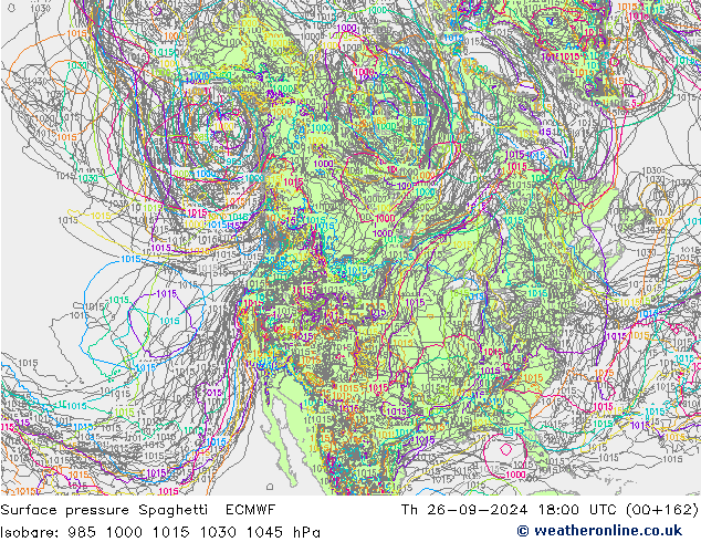 Surface pressure Spaghetti ECMWF Th 26.09.2024 18 UTC