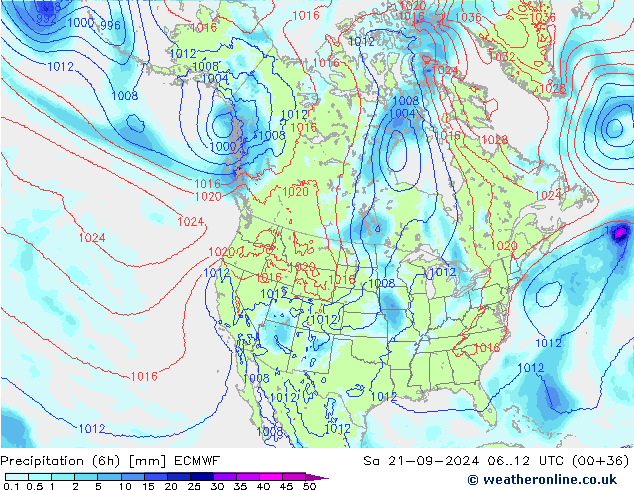 осадки (6h) ECMWF сб 21.09.2024 12 UTC