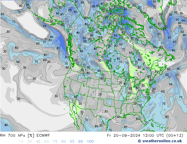 RH 700 hPa ECMWF Pá 20.09.2024 12 UTC