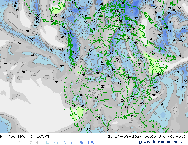 RH 700 hPa ECMWF Sa 21.09.2024 06 UTC