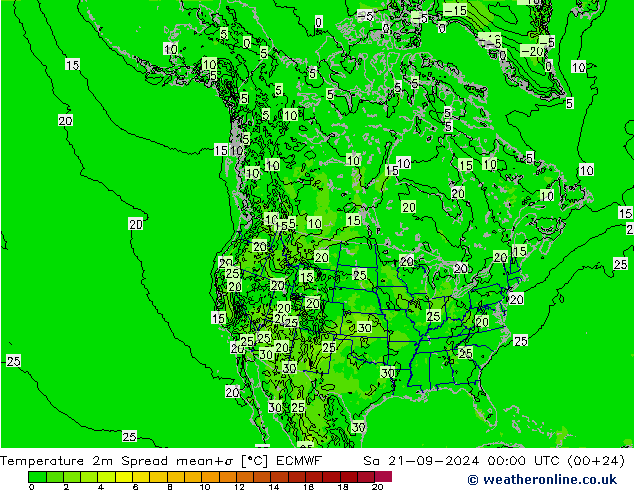 Temperaturkarte Spread ECMWF Sa 21.09.2024 00 UTC