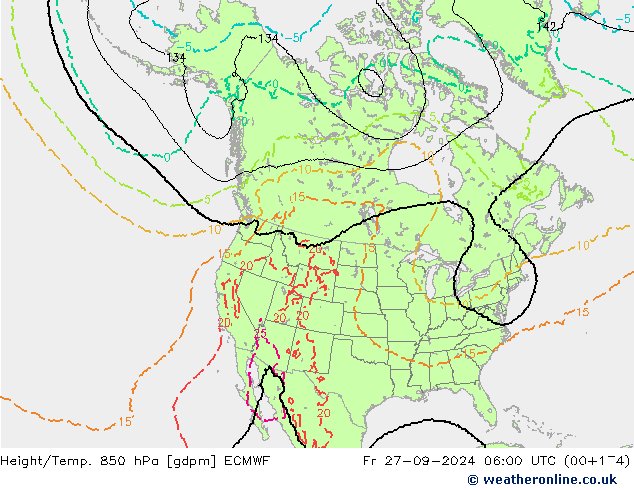 Géop./Temp. 850 hPa ECMWF ven 27.09.2024 06 UTC