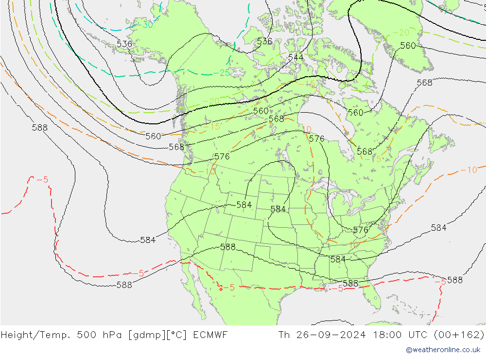 Height/Temp. 500 hPa ECMWF Th 26.09.2024 18 UTC