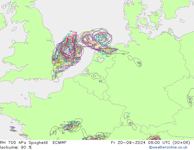 RH 700 hPa Spaghetti ECMWF ven 20.09.2024 06 UTC