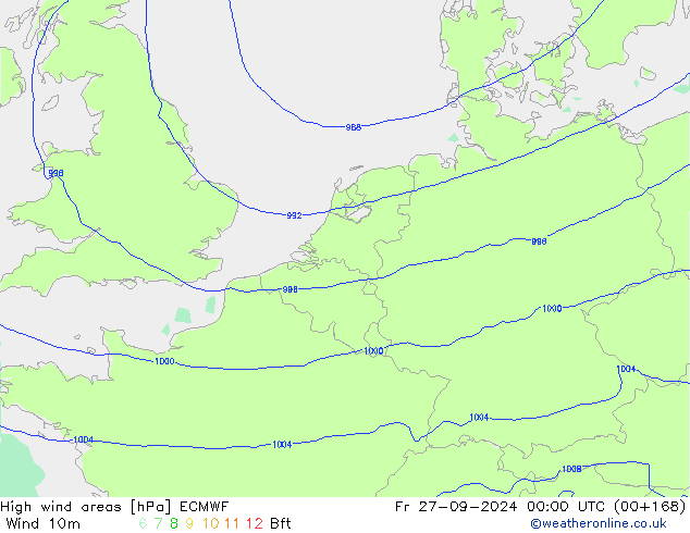 High wind areas ECMWF Fr 27.09.2024 00 UTC