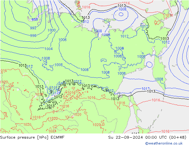 Atmosférický tlak ECMWF Ne 22.09.2024 00 UTC