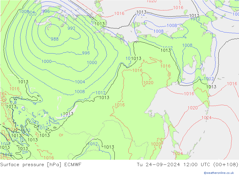 Atmosférický tlak ECMWF Út 24.09.2024 12 UTC