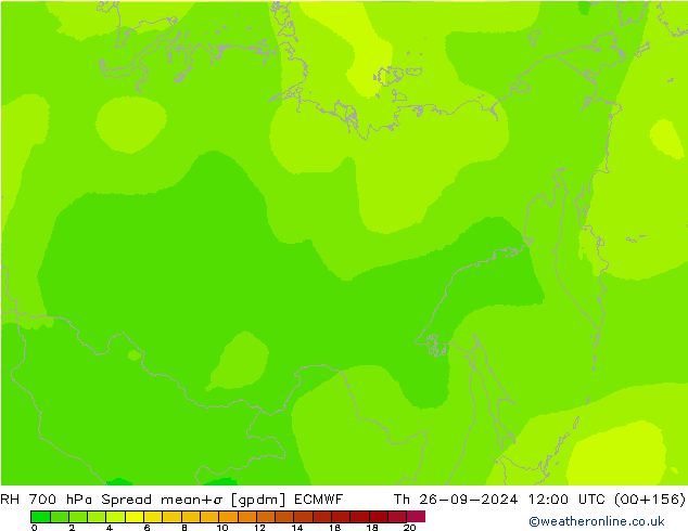 RH 700 hPa Spread ECMWF Qui 26.09.2024 12 UTC