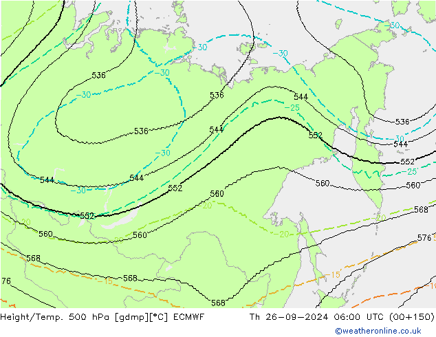 Height/Temp. 500 hPa ECMWF gio 26.09.2024 06 UTC