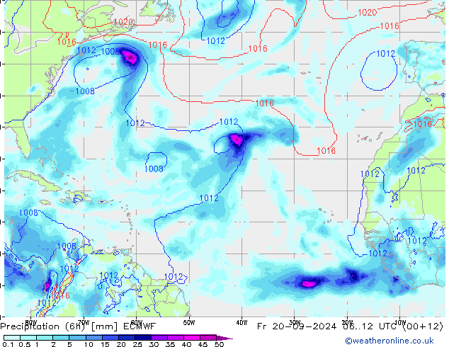 осадки (6h) ECMWF пт 20.09.2024 12 UTC