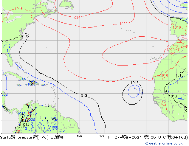 Pressione al suolo ECMWF ven 27.09.2024 00 UTC