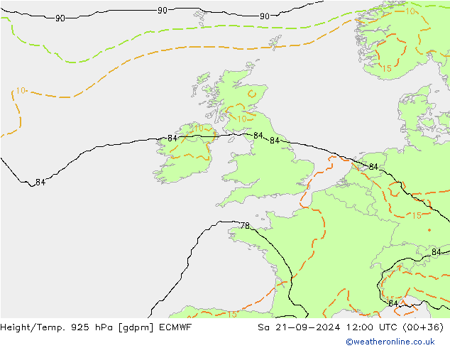 Height/Temp. 925 hPa ECMWF  21.09.2024 12 UTC