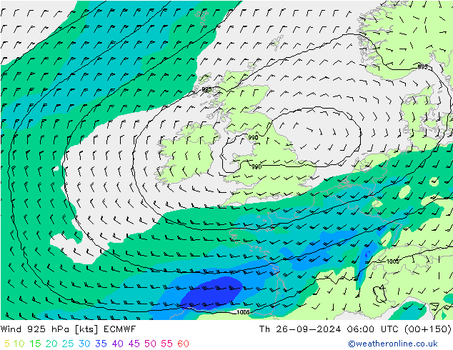 Wind 925 hPa ECMWF Čt 26.09.2024 06 UTC