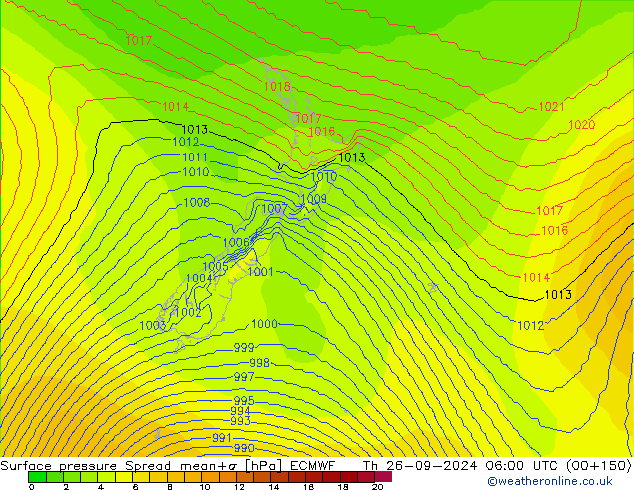 Surface pressure Spread ECMWF Th 26.09.2024 06 UTC