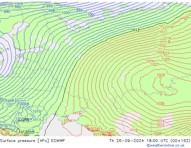 Surface pressure ECMWF Th 26.09.2024 18 UTC