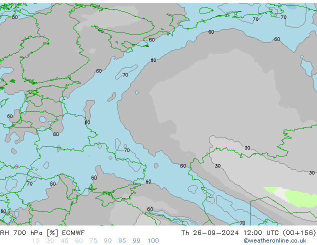 RH 700 hPa ECMWF Čt 26.09.2024 12 UTC