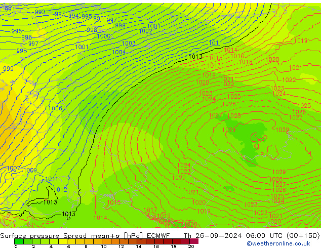 Surface pressure Spread ECMWF Th 26.09.2024 06 UTC