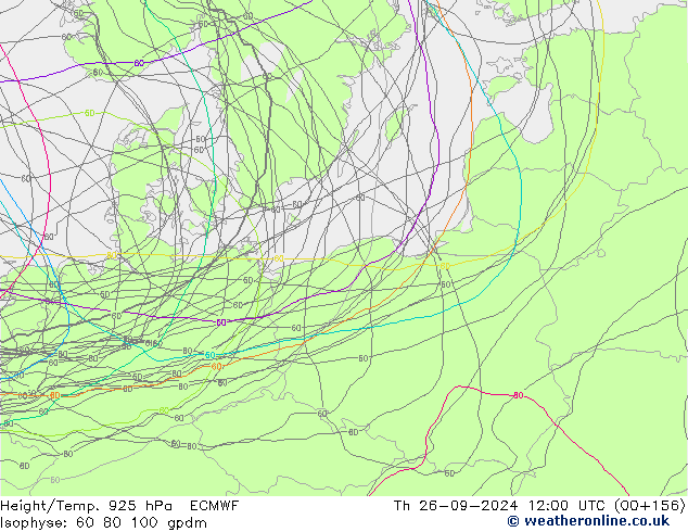 Height/Temp. 925 hPa ECMWF Th 26.09.2024 12 UTC