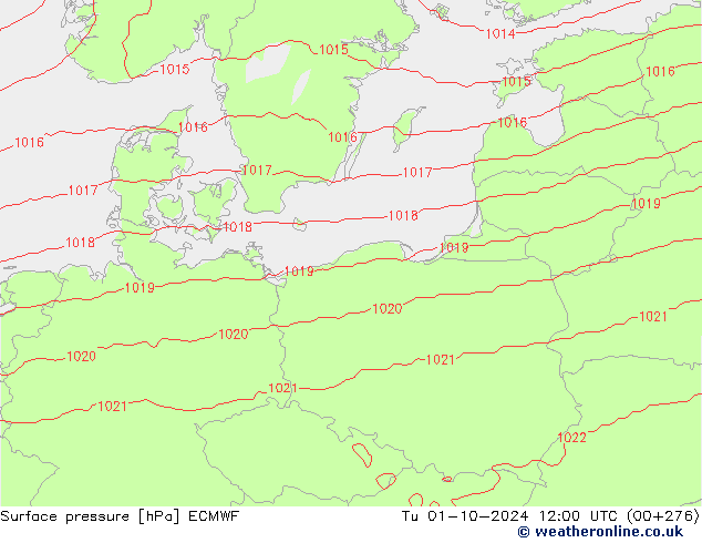 Surface pressure ECMWF Tu 01.10.2024 12 UTC