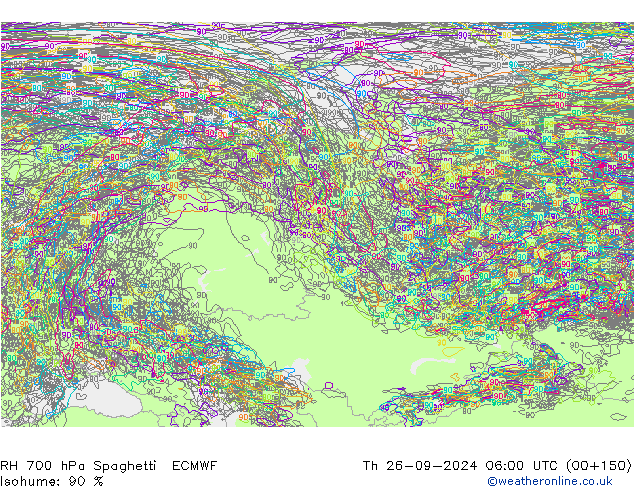 RH 700 hPa Spaghetti ECMWF Th 26.09.2024 06 UTC