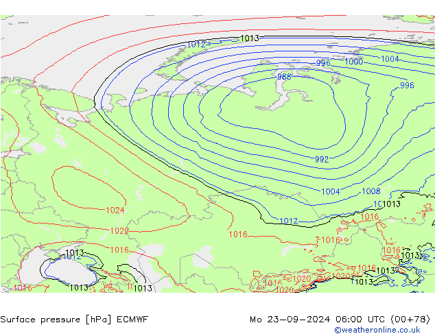 Luchtdruk (Grond) ECMWF ma 23.09.2024 06 UTC