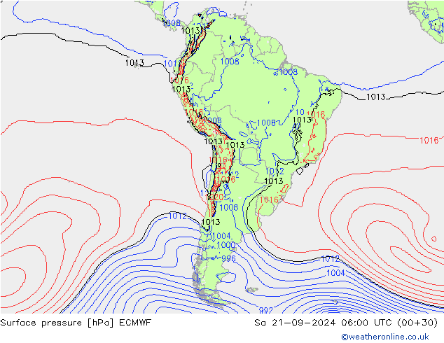 Surface pressure ECMWF Sa 21.09.2024 06 UTC