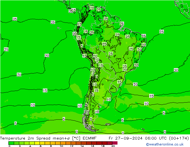 Temperature 2m Spread ECMWF Fr 27.09.2024 06 UTC