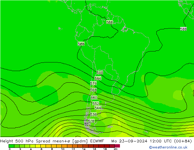 Height 500 hPa Spread ECMWF Mo 23.09.2024 12 UTC