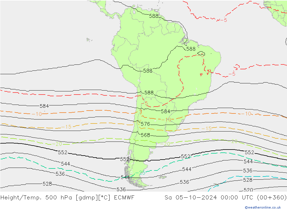 Height/Temp. 500 hPa ECMWF Sa 05.10.2024 00 UTC