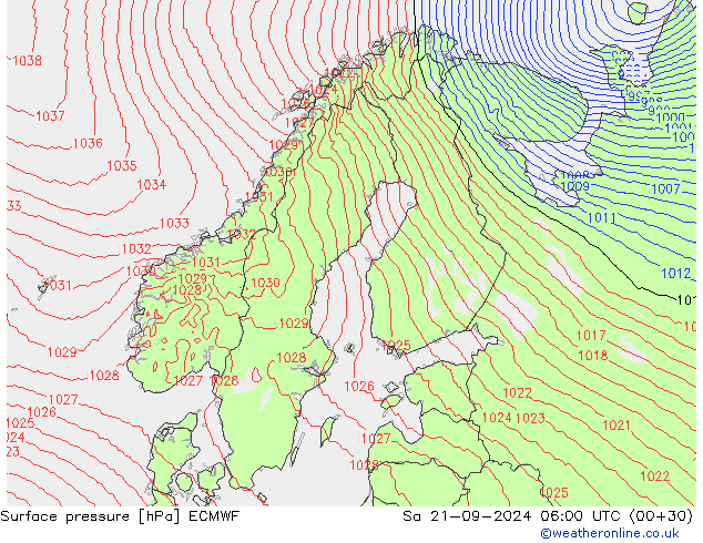 ciśnienie ECMWF so. 21.09.2024 06 UTC