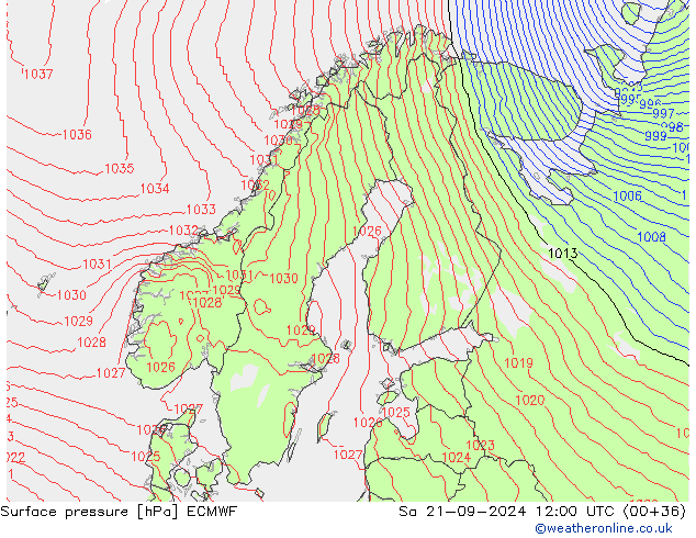 Pressione al suolo ECMWF sab 21.09.2024 12 UTC