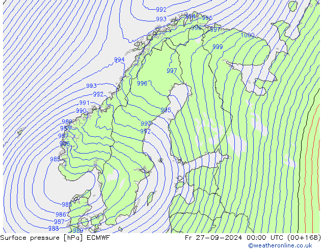 Luchtdruk (Grond) ECMWF vr 27.09.2024 00 UTC