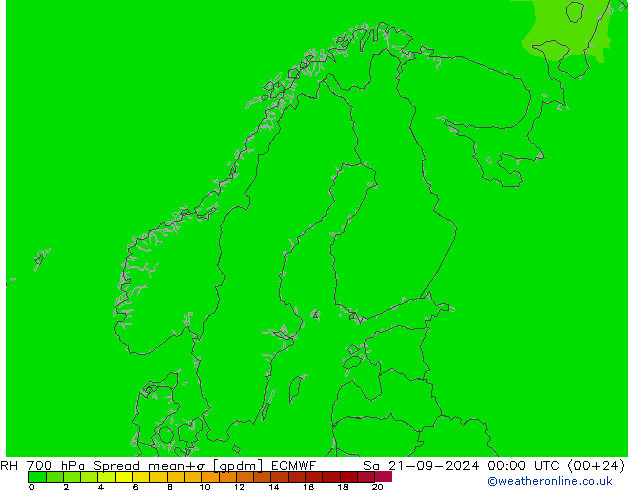 RH 700 hPa Spread ECMWF sab 21.09.2024 00 UTC