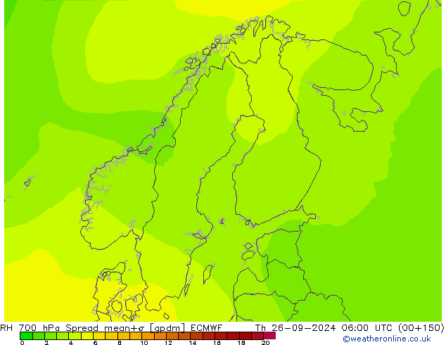 RH 700 hPa Spread ECMWF Čt 26.09.2024 06 UTC