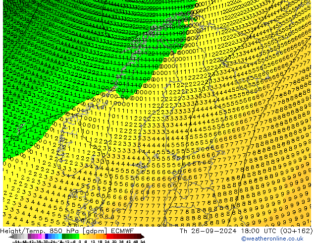 Height/Temp. 850 hPa ECMWF Th 26.09.2024 18 UTC